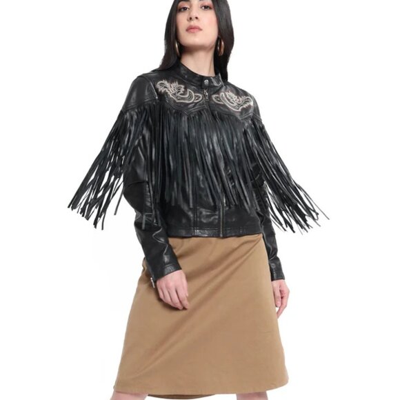 MYRA BAG Black Leather Fringed Western Jacket Biker Size M, L, XL NWT - Picture 5 of 16